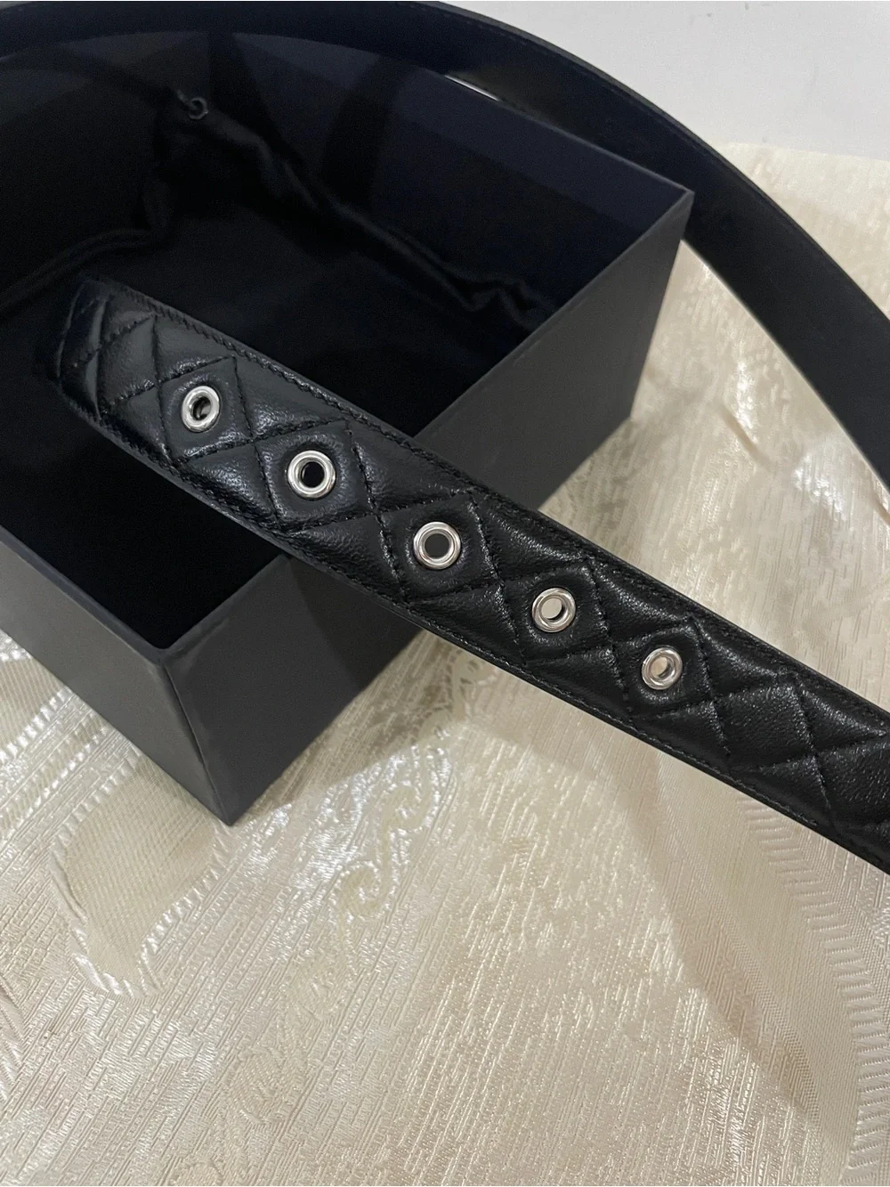 Chanel new cc silver logo black leather belt 85cm/34in